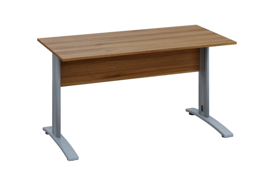 EPK 27 - 14 stůl kancelářský, kovová podnož stříbrná, deska 25 mm, široký 1400 mm, ořech světlý